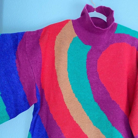 NWT FARM RIO Rainbow Wild Hearts Sweater Dress Bubble Sleeve Mock Neck Mini S - Picture 8 of 14